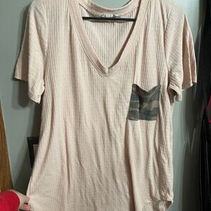 First Love Blush Ribbed V-Neck Top
